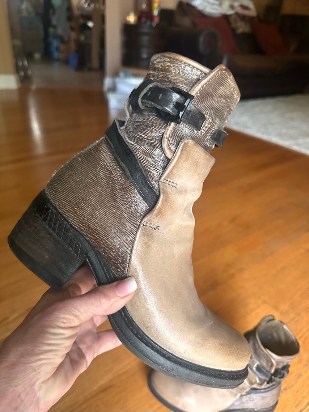 AS98 two tone Leather Ankle Boots with Buckle Detail